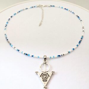 Amazigh Berber Tizerzit Necklace with Fibule Pendant and Beads