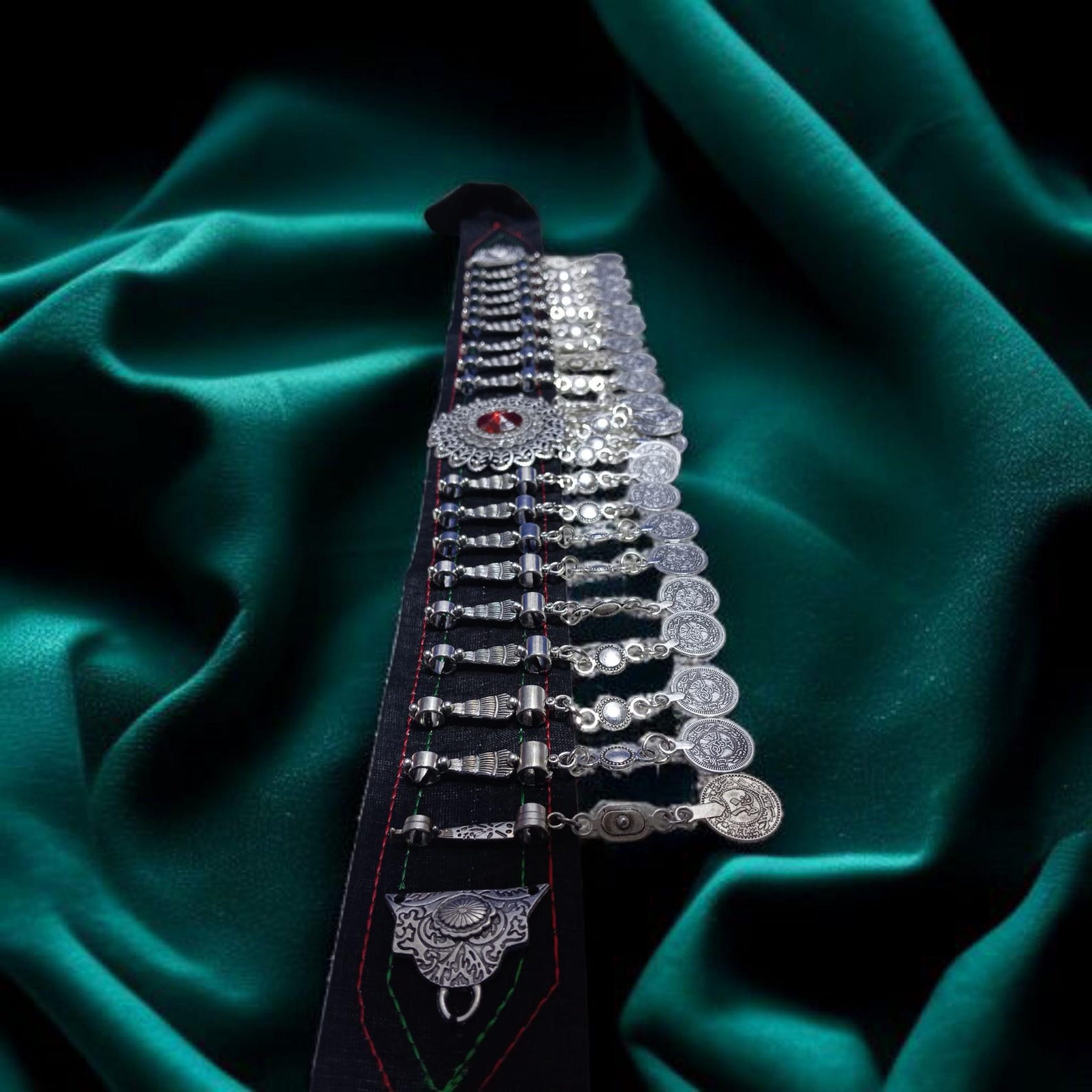 Amazigh Berber Handmade Black Coin Belt with Traditional Motifs