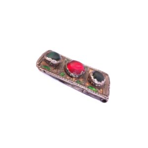 Amazigh Antique Enameled Pendant Necklace with Glass Gems
