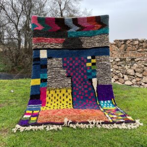 Amazigh Berber Handmade Beni Ourain Pink Cream Geometric Wool Rug