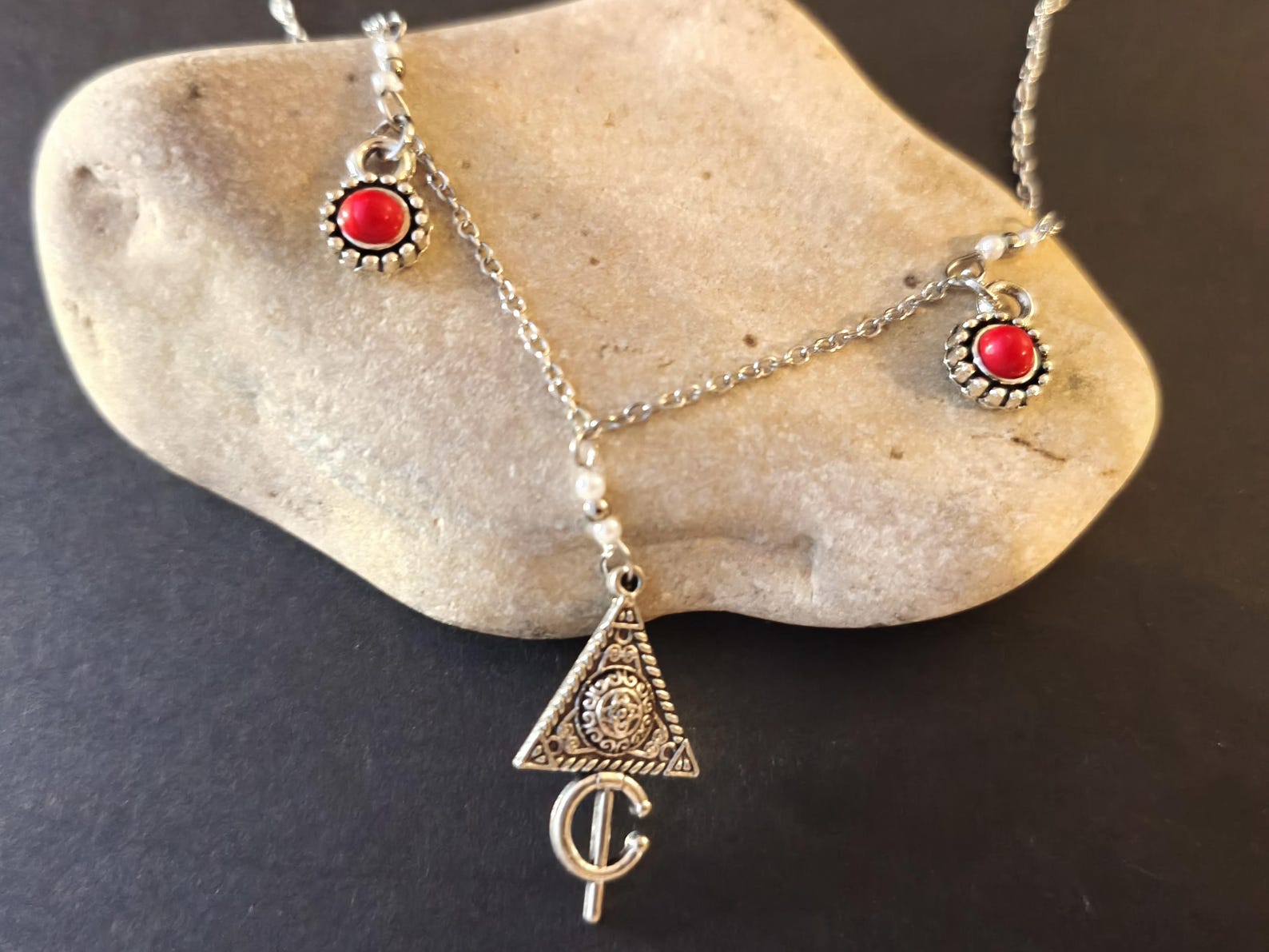 Amazigh Kabyle Fibule Berber Necklace with Corail Charms