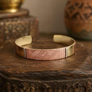 Amazigh Berber Tuareg Tifinagh Cuff Bracelet with Mixed Copper Silver Details