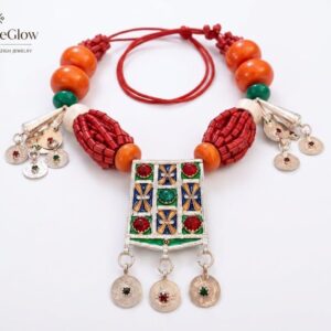 Amazigh Berber Colorful Necklace with Metal Pendant Jewelry