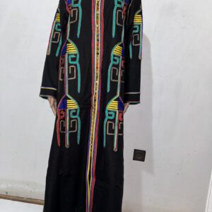 Amazigh Berber Black Kaftan Coat with Rainbow Embroidery