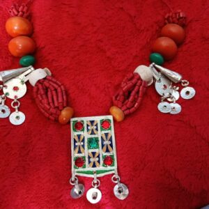Amazigh Berber Colorful Necklace with Metal Pendant Jewelry
