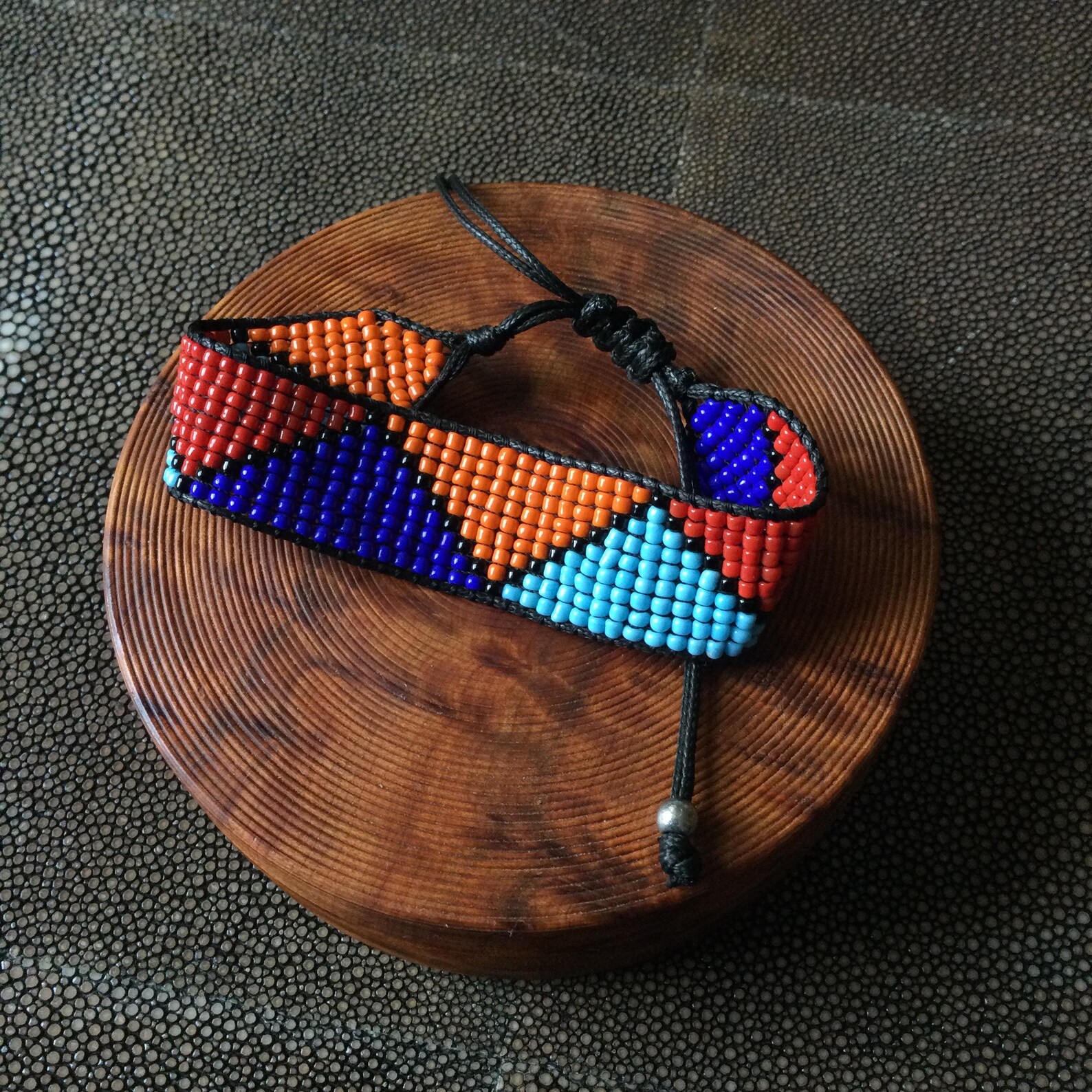 Amazigh Berber Beaded Glass Bracelet with Colorful Geometric Design
