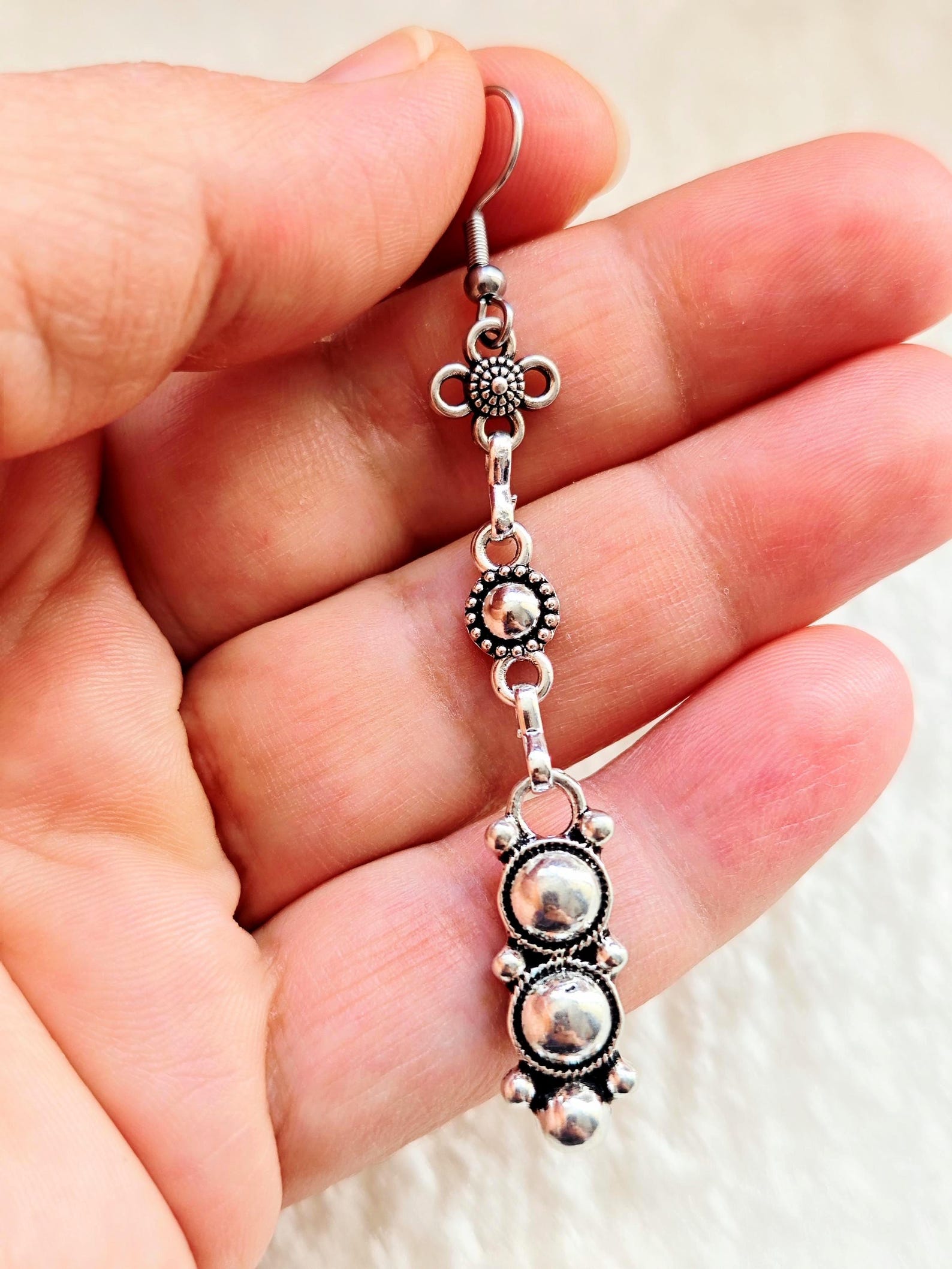 Amazigh Kabyle Berber Earrings with Silver Tone Cultural Design
