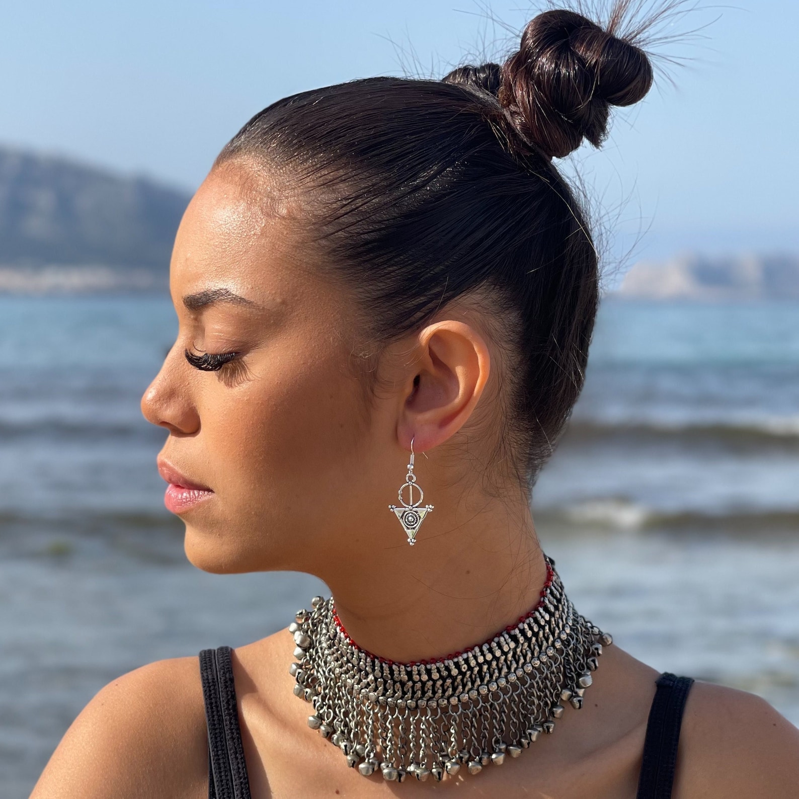 Amazigh Berber Fibule Earrings Silver Plated Boho Talisman