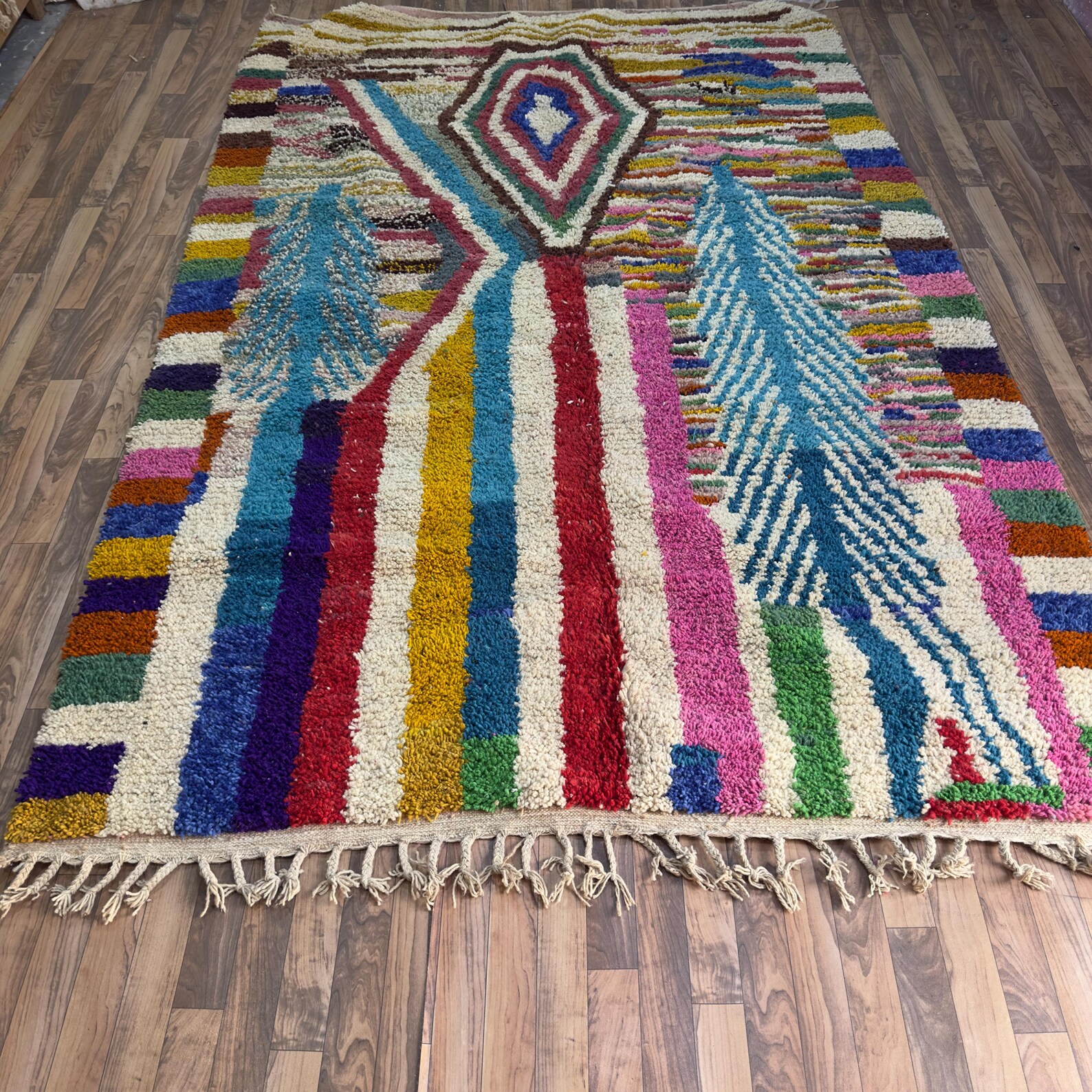 Colorful Custom Handwoven Amazigh Berber Boujaad Wool Area Rug