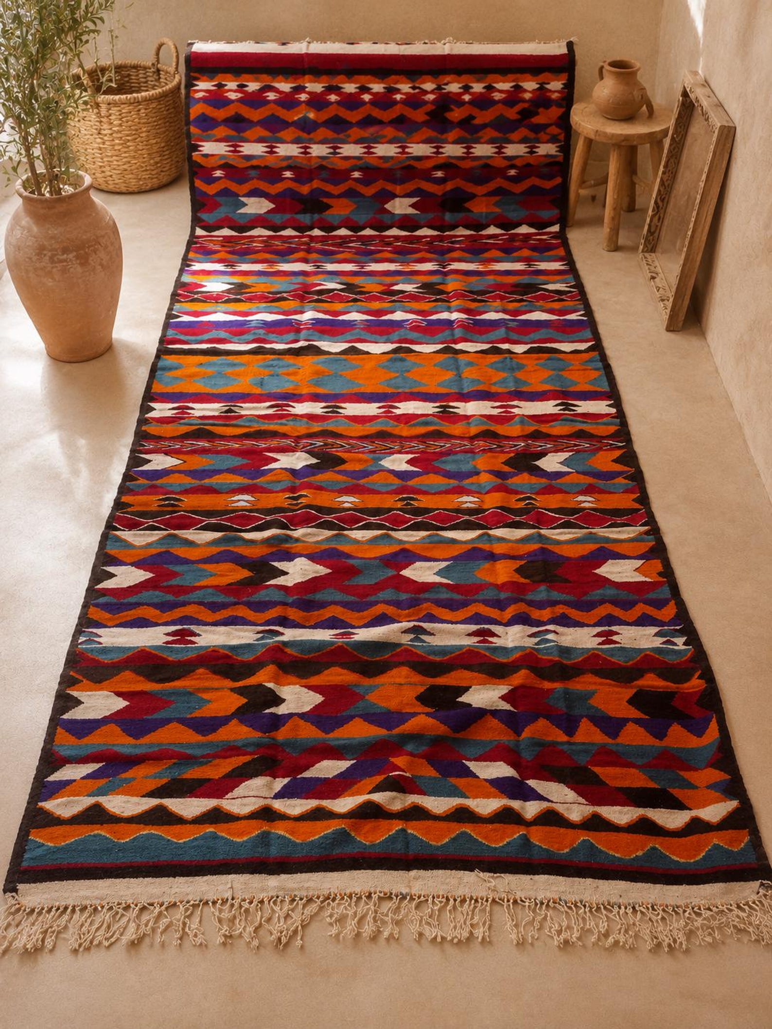 Amazigh Berber Vintage Handmade Wool Rug Traditional Tribal Carpet