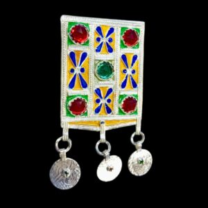 Amazigh Necklace with Colorful Berber Pendant and Dangling Metal Discs