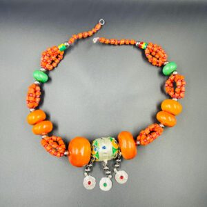 Berber Amazigh Resin Bead Statement Necklace Red Orange Green
