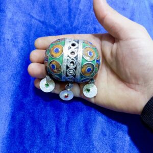 Amazigh Tagmout Antique Ovoid Pectoral Pendant Necklace with Enamel Coin Dangles