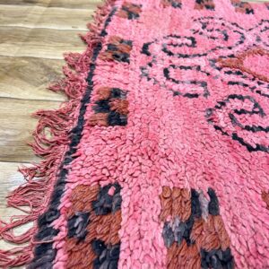 Amazigh Berber Pink Spiral Vintage Hand Knotted Wool Runner Rug
