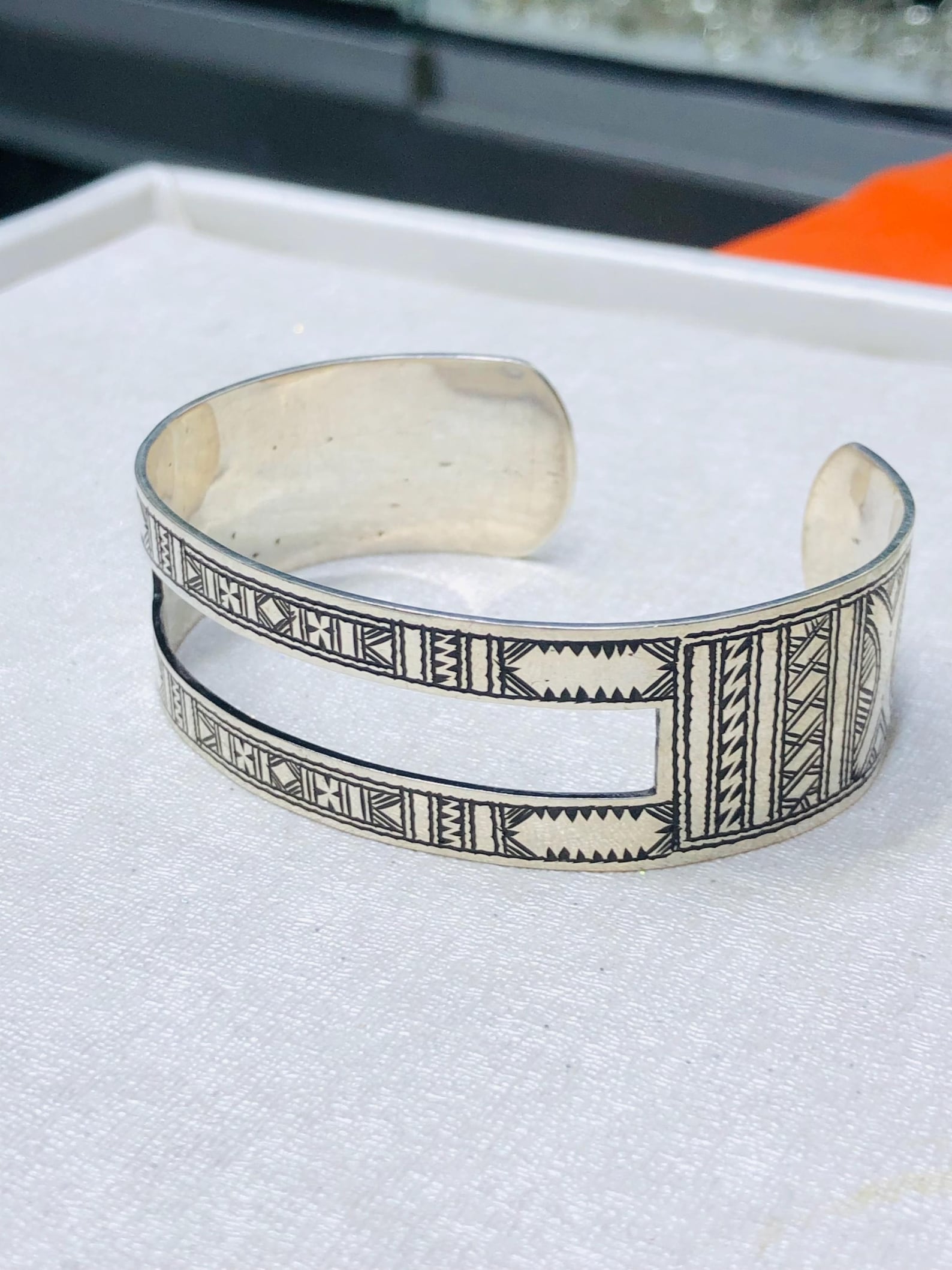 Amazigh Tuareg Berber Gravé Silver Bracelet Adjustable Cuff Maroc
