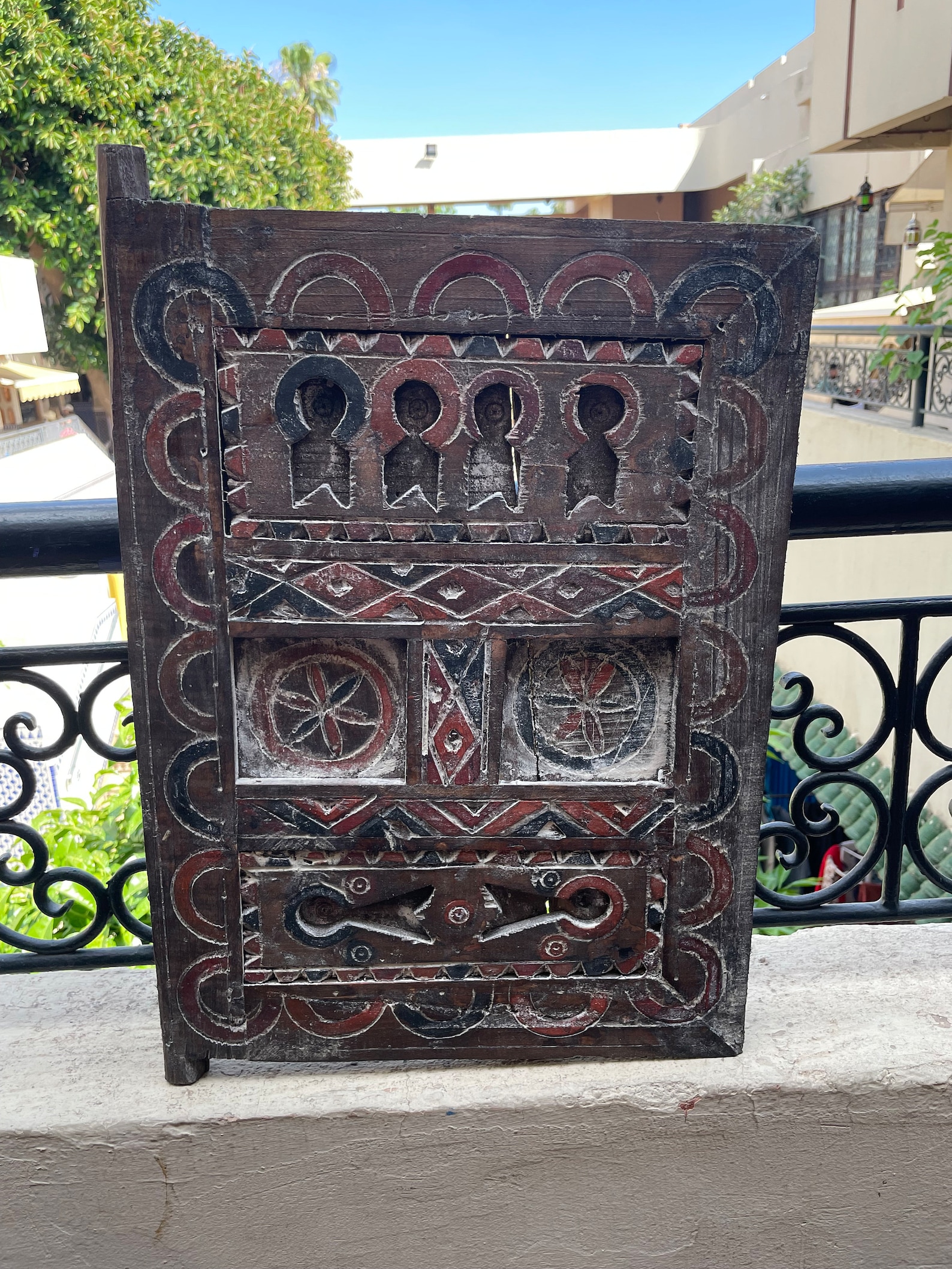 Amazigh Berber Hand Carved Wooden Door Wall Art Panel