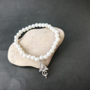 Amazigh Tifinagh Fibule Bracelet with Argenté Silver Tone Beads