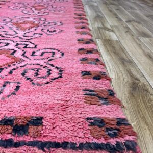 Amazigh Berber Pink Spiral Vintage Hand Knotted Wool Runner Rug