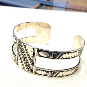 Amazigh Tuareg Berber Gravé Silver Bracelet Adjustable Cuff Maroc