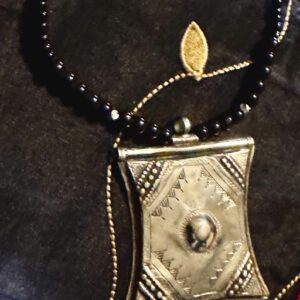 African Tuareg Amazigh Tcherot Tifinagh Amulet Necklace with Onyx Beads