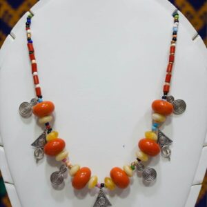 Berber Amazigh Tazarzit Necklace with Mini High Quality Faux Amber Silver Plated