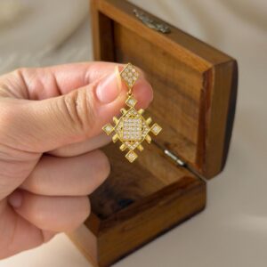 Amazigh Lion’s Paw Geometric Drop Earrings with Gold Vermeil Finish