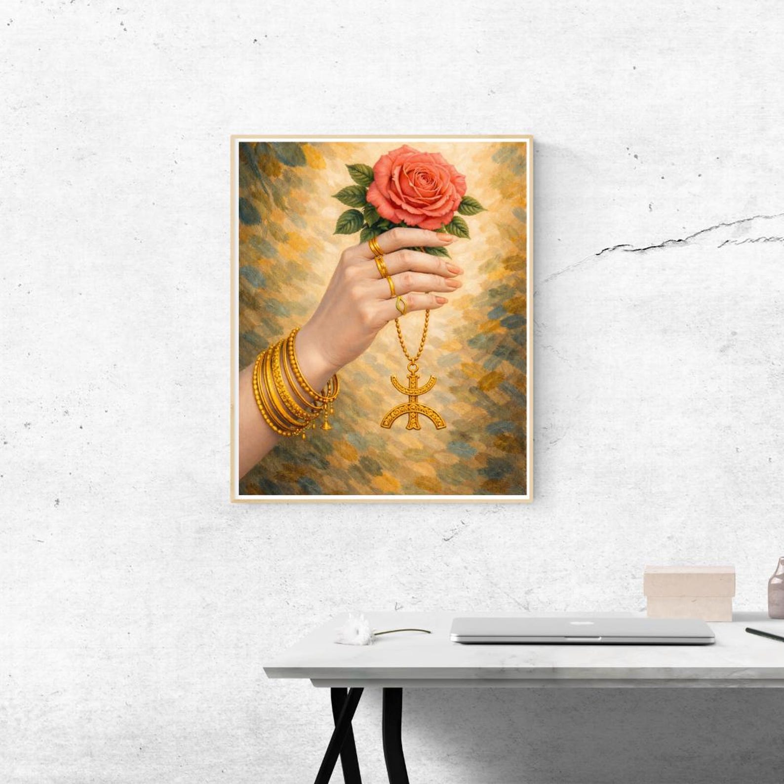 Amazigh Berber Symbol Digital Download Hand Holding Rose Art Print