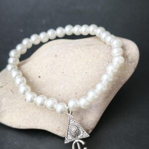 Amazigh Tifinagh Fibule Bracelet with Argenté Silver Tone Beads