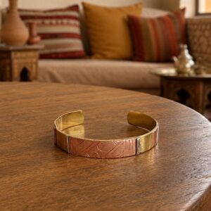 Amazigh Berber Tuareg Tifinagh Cuff Bracelet with Mixed Copper Silver Details