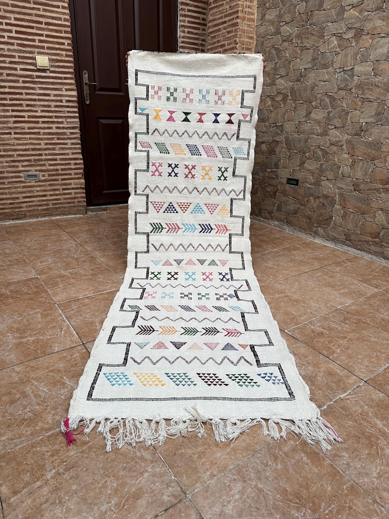 Amazigh Berber Handwoven Runner Rug with Colorful Patterns