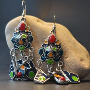 Kabyle Amazigh Berbères Earrings with Colorful Hanging Traditional Design