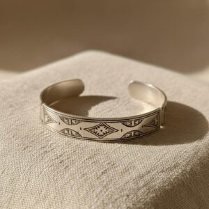 Berber Amazigh Engraved Silver-Toned Cuff Bracelet Minimal Unisex Style