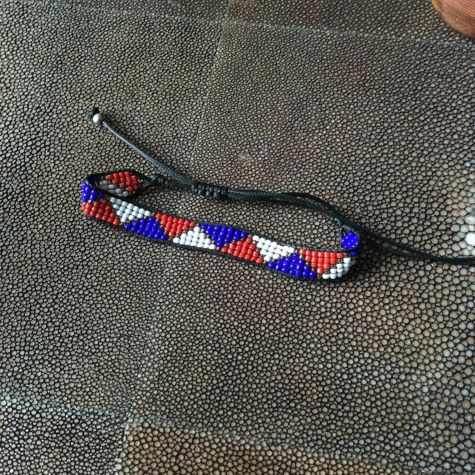 Berber Amazigh Handmade Glass Beaded Bracelet With Geometric Design