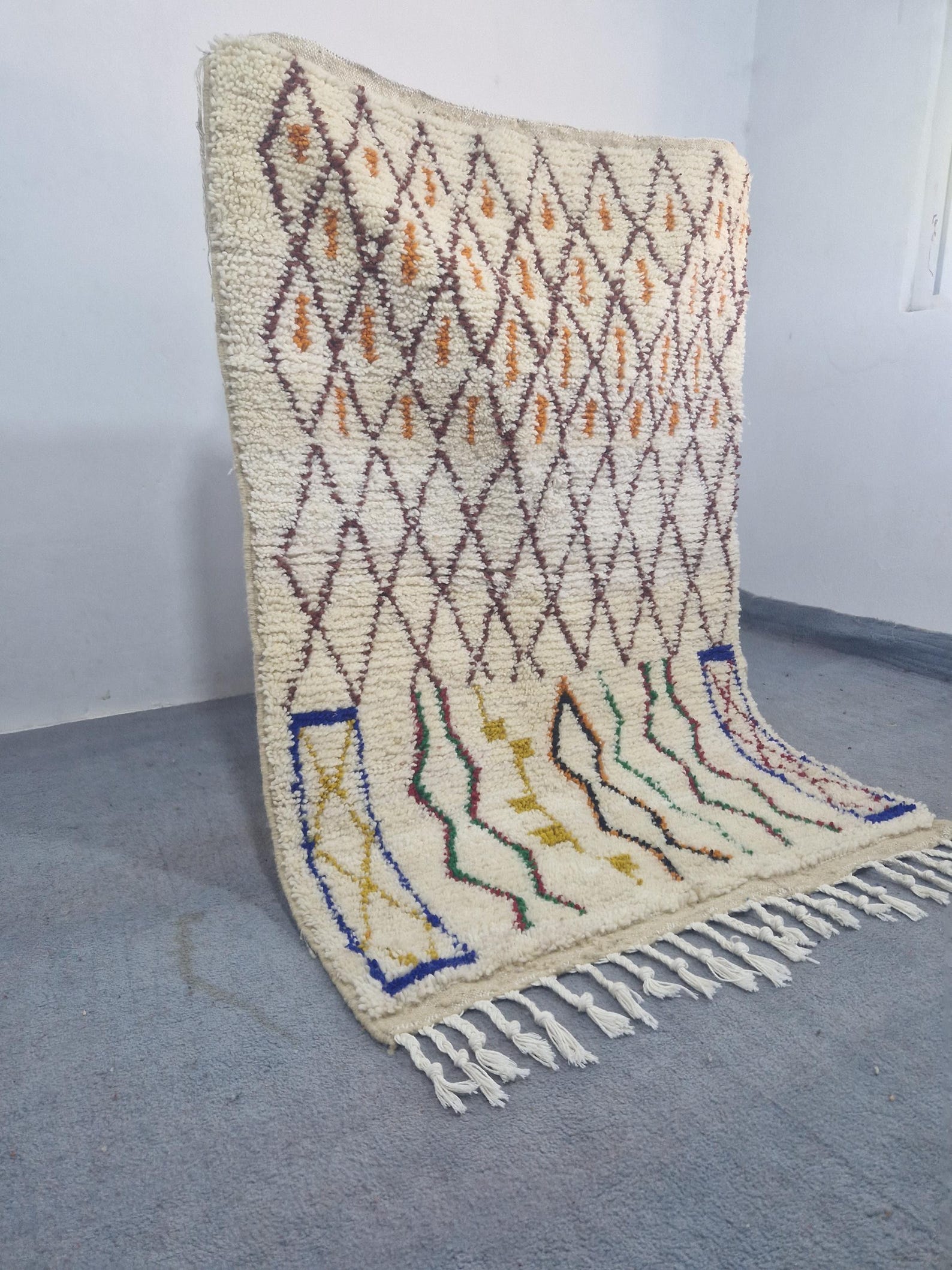 Emerald Green Amazigh Berber Handmade Wool Boujad Rug with Tribal Design