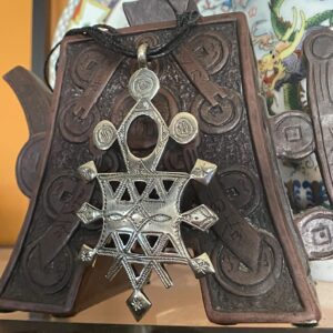 Amazigh Tuareg Silver Compass Cross Amulet rope Necklace