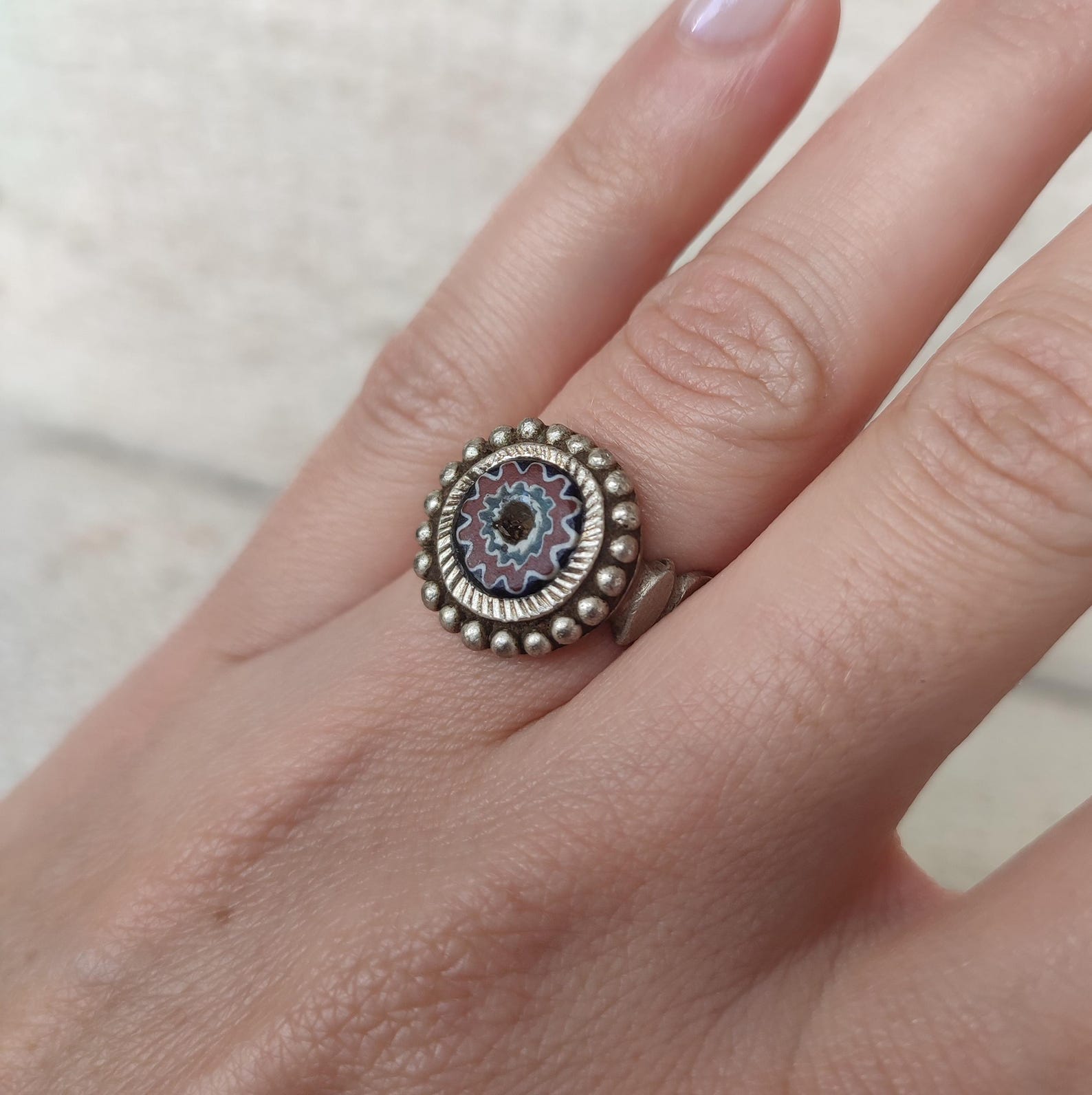 Antique Amazigh Berber Chevron Bead Silver Ring Size 7