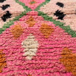 Pink Amazigh Berber Handmade Wool Runner Rug Vintage Carpet