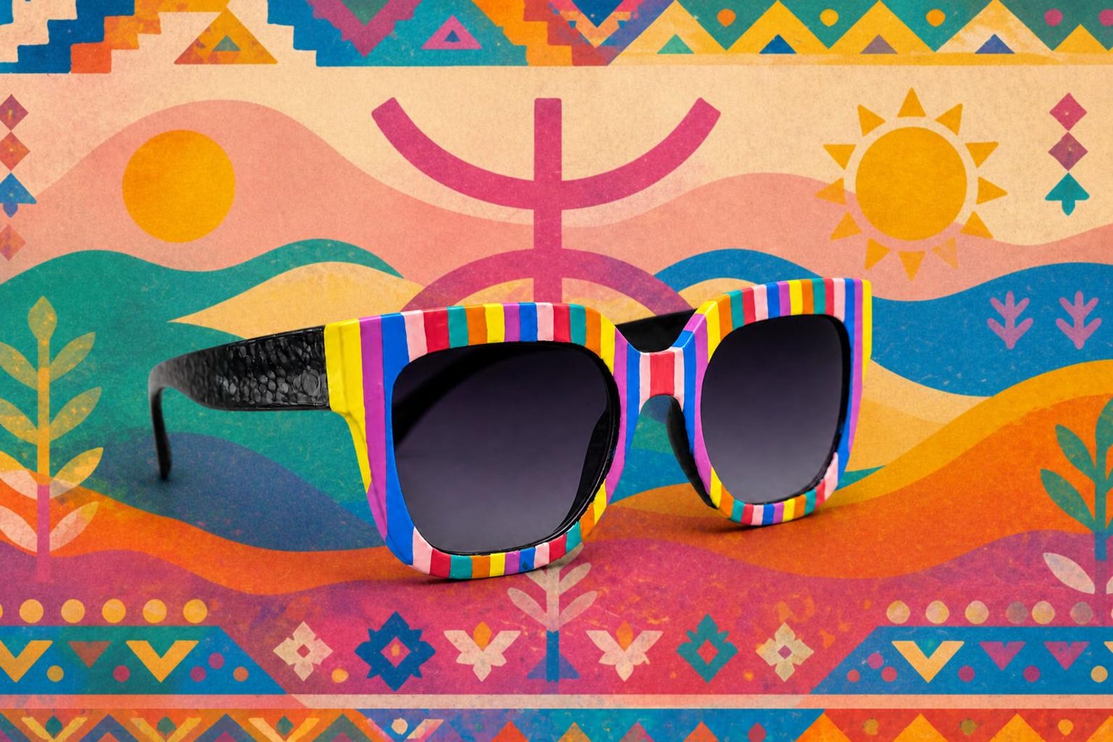 Amazigh IZURAG N TUDERT Rainbow Striped Hand Painted Sunglasses Frames