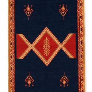 Hand-knotted Berber Amazigh Navy Diamond Rug with symbols believed to carry meaning