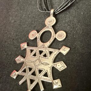 Amazigh Tuareg Silver Compass Cross Amulet rope Necklace