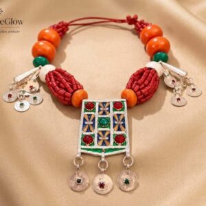 Amazigh Berber Colorful Necklace with Metal Pendant Jewelry