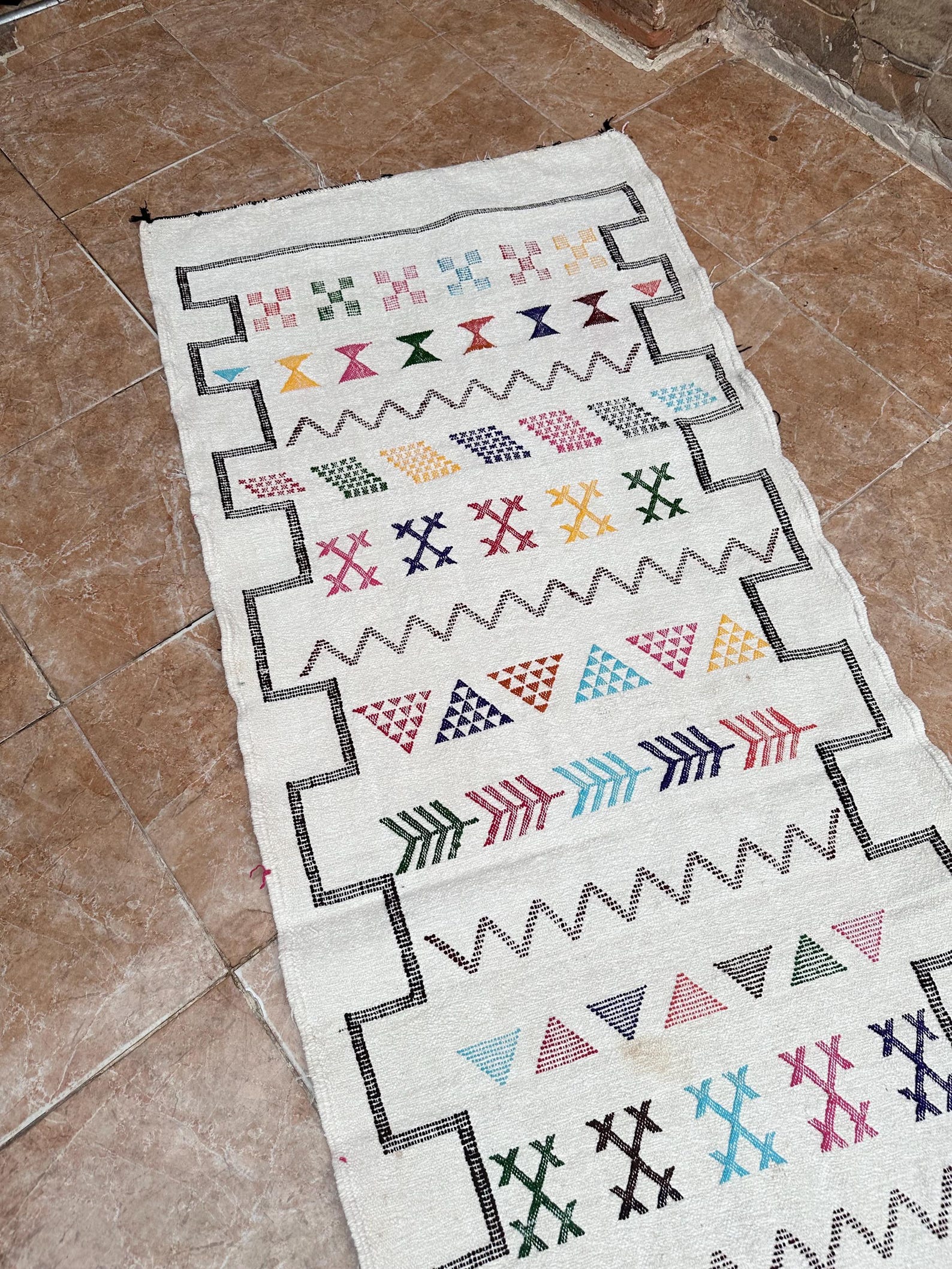 Amazigh Berber Handwoven Runner Rug with Colorful Patterns