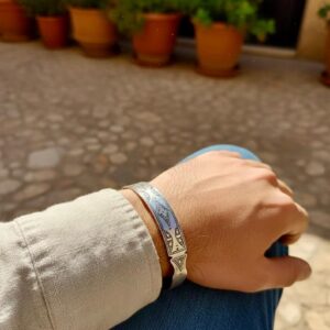 Berber Amazigh Engraved Silver-Toned Cuff Bracelet Minimal Unisex Style