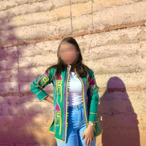 Amazigh Embroidered Green Linen Jacket Berber Boho Coat