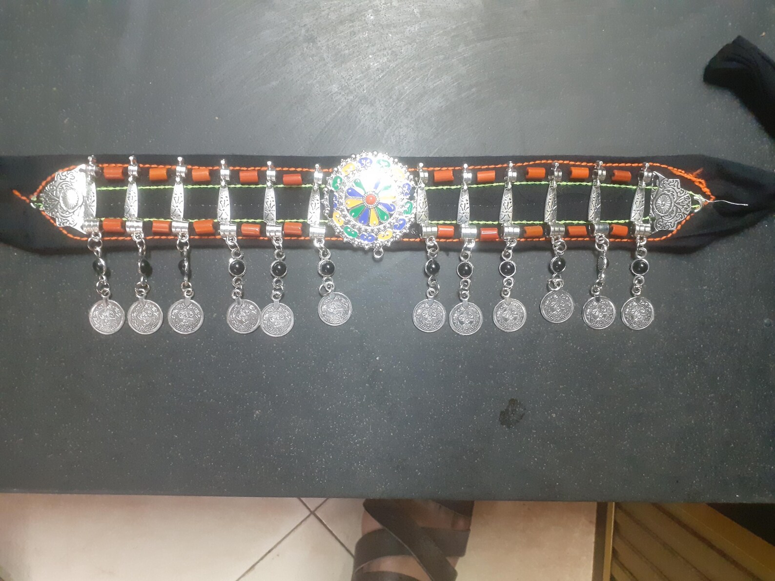 Amazigh Berber Beaded Belt with Silver Plated Artisan Design