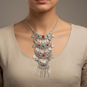Amazigh Berber Beaded Necklace Red Blue Traditional Wedding Jewelry
