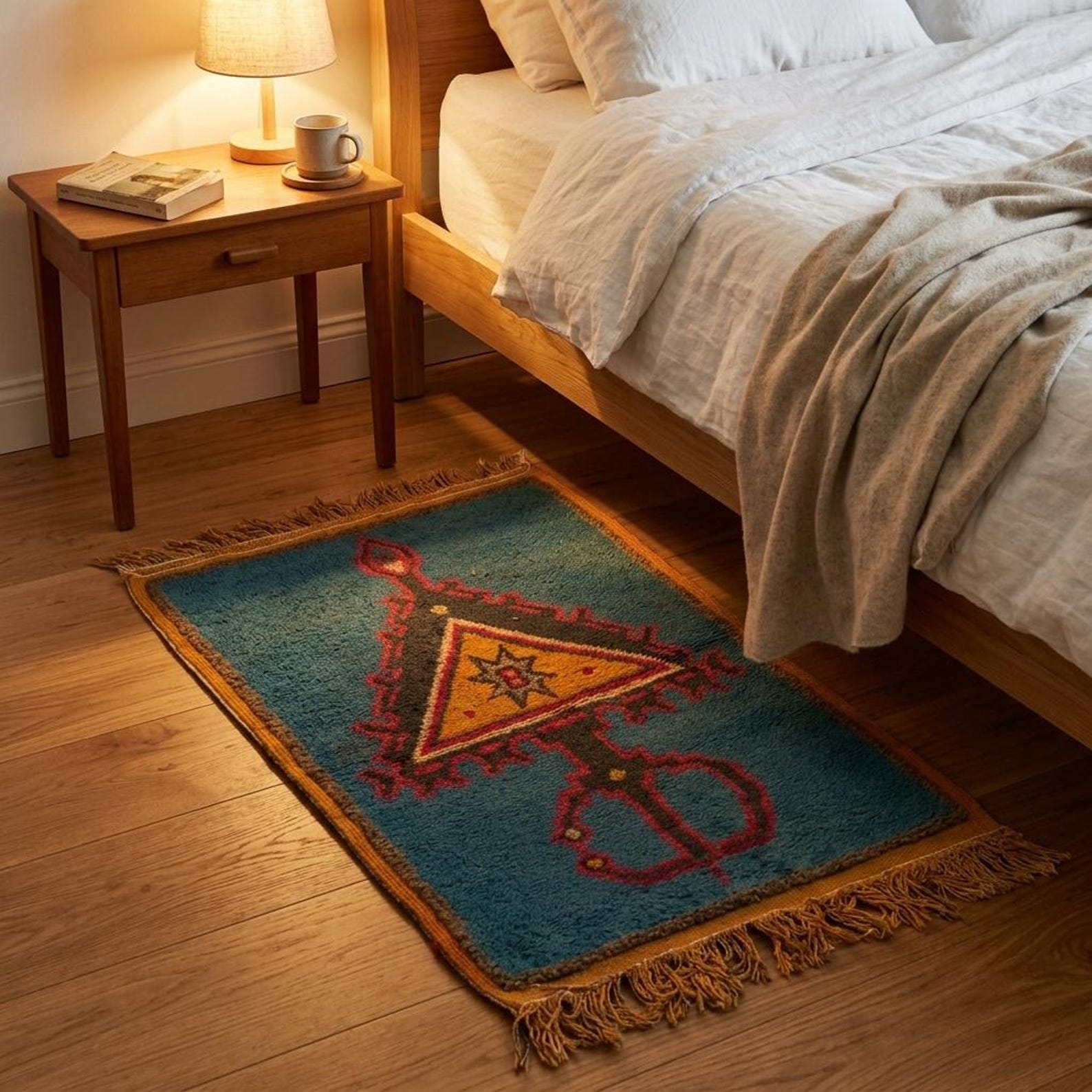 Amazigh Berber Tazenakht Boujaad Wool Rug with Red Geometric Patterns