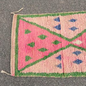 Pink Amazigh Berber Handmade Wool Runner Rug Vintage Carpet