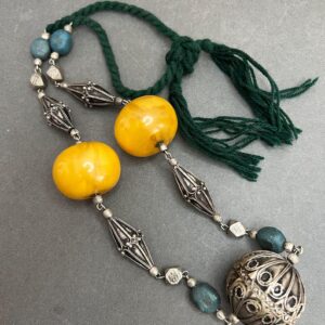 Vintage Berber Amazigh Amber Resin Bead North African Necklace