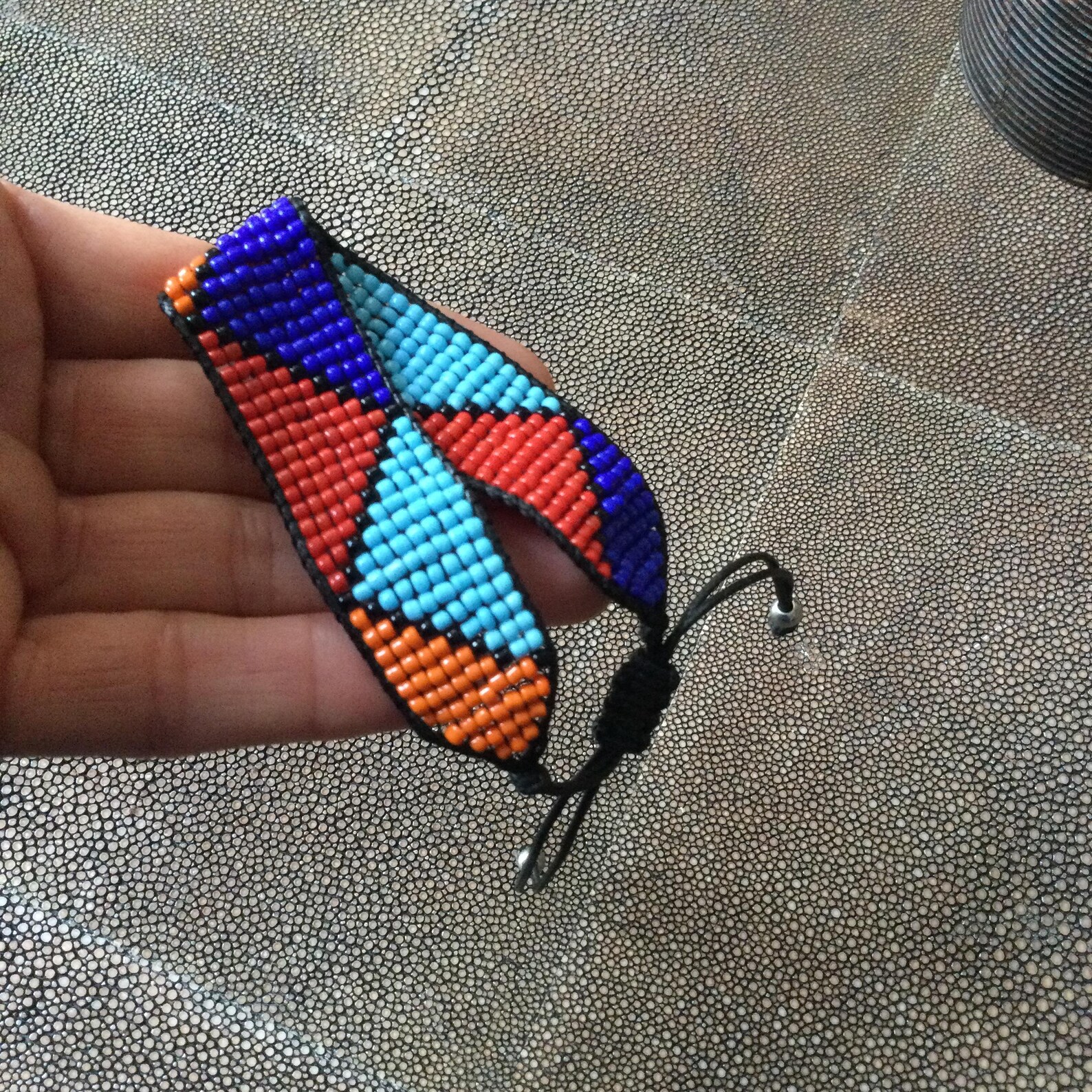 Amazigh Berber Beaded Glass Bracelet with Colorful Geometric Design